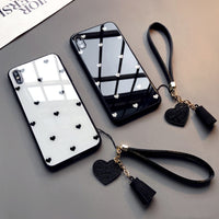 For iPhone 12 11 Pro Max se 2020 Case small Love Heart Hard Glass Cover For iPhone 12 6 6S 7 8 Plus x xr xs max 5 SE2 Give Strap