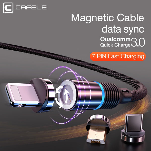 Cafele Newest LED QC3.0 Magnetic USB Cable for iPhone Micro USB Cable type C Braided cable Charger for Samsung Xiaomi Huawei