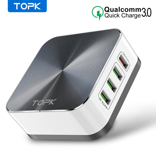 TOPK 8-Port Quick Charge 3.0 USB Charger EU US UK AU Plug Desktop Fast Phone Charger Adapter for iPhone Samsung Xiaomi Huawe