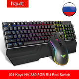 HAVIT Gaming Mechanical Keyboard 104 Keys RGB Light Blue / Red Switch Wired Keyboard or Keyboard Mouse Set Ru / English Version