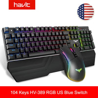 HAVIT Gaming Mechanical Keyboard 104 Keys RGB Light Blue / Red Switch Wired Keyboard or Keyboard Mouse Set Ru / English Version