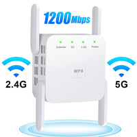 5G Wifi Repeater Wireless WiFi Amplifier Signal 1200 Mbps Wi-Fi Long Range Booster Home Wi Fi Extender Network Internet Extender