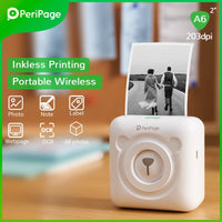 PeriPage Portable Thermal Inkless Bluetooth 203dpi White Label Photo Invoice Wireless Printer A6