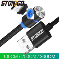 STONEGO LED Magnetic Micro USB Cable 90 Degree L Shape Magnet USB Charger Cable for Micro USB Port and Connectors 1M 2M 3M