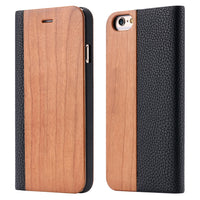 Bamboo Wood Case For iPhone 12 11 Pro 11 12 Mini PU Leather Wallet Case For iPhone XR X XS Max 7 8 Plus Wooden Flip Cover Bag