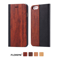 Bamboo Wood Case For iPhone 12 11 Pro 11 12 Mini PU Leather Wallet Case For iPhone XR X XS Max 7 8 Plus Wooden Flip Cover Bag