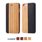 Bamboo Wood Case For iPhone 12 11 Pro 11 12 Mini PU Leather Wallet Case For iPhone XR X XS Max 7 8 Plus Wooden Flip Cover Bag