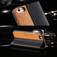 Bamboo Wood Case For iPhone 12 11 Pro 11 12 Mini PU Leather Wallet Case For iPhone XR X XS Max 7 8 Plus Wooden Flip Cover Bag