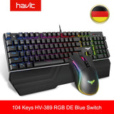 HAVIT Gaming Mechanical Keyboard 104 Keys RGB Light Blue / Red Switch Wired Keyboard or Keyboard Mouse Set Ru / English Version